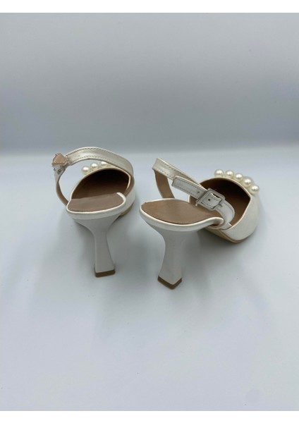 Pear Inci Detaylı 9 cm Topuklu Saten Kadın Ayakkabı