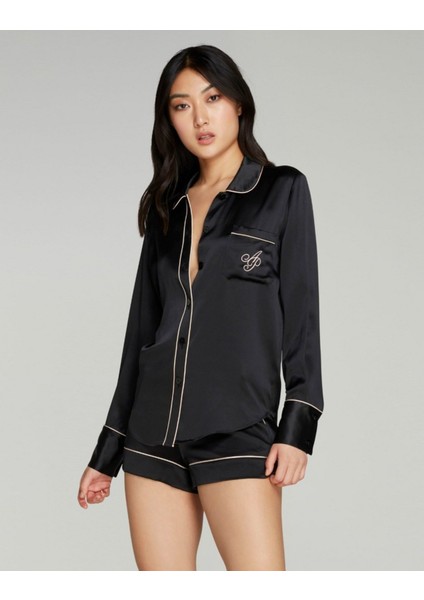 Klasik Siyah Ipek Pijama Gömleği - Konforlu, Erkek Modelli, Bol Kemerli modelleri