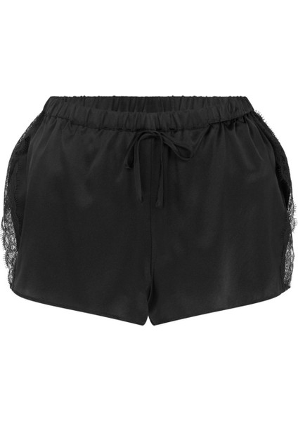 Gisele Siyah Dantel Detaylı Likralı Ipek Kadın Şort , Şık ve Rahat Ev Giyimi