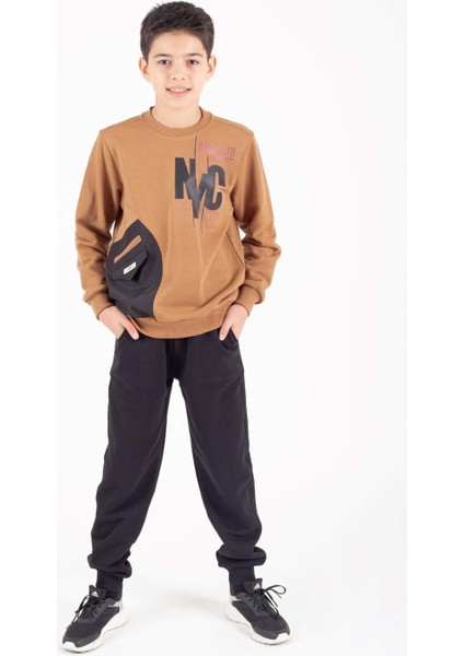 Erkek Çocuk Cep Detaylı Baskılı Eşofman Takımı M00756