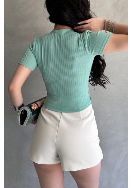 Kruvaze Yaka Crop Bluz fiyatları