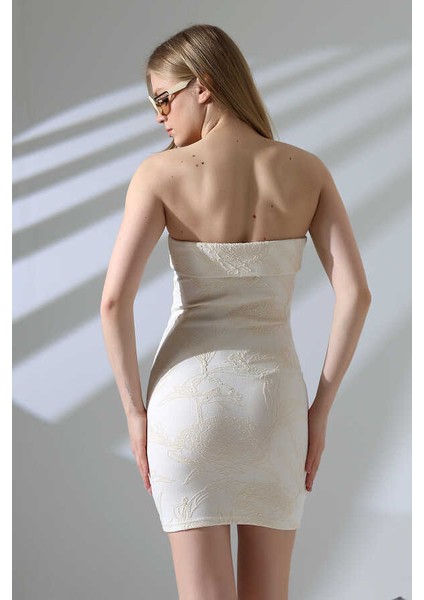 Kadın Krem Straplez Kabartmalı Kısa Elbise MSC402 fiyatları