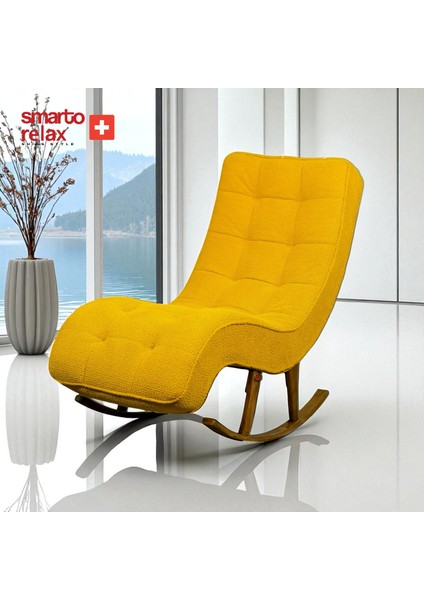 Sallanan Koltuk – Sarı Teddy Kumaş, Modern Ahşap Ayaklı Geniş Dinlenme Koltuğu 160x75