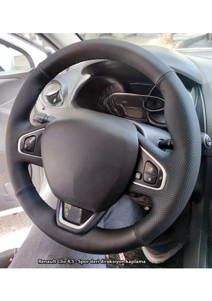 Clio 4 Faz 2 Araca Özel Direksiyon Kılıfı Nokta Düz Siyah Ipli