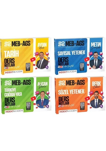 Indeks 2026 Meb-Ags Tarih + Türkiye Coğrafyası + Sayısal + Sözel Video Ders Notları 4 Lü Set