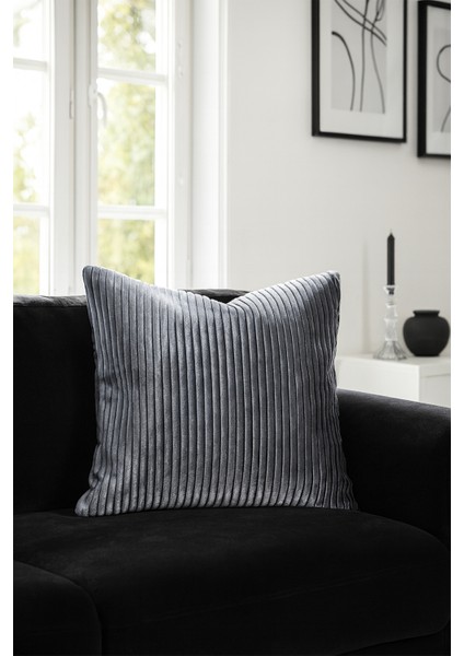 Fitilli Kadife Kırlent Kılıfı Gümüş 45X45