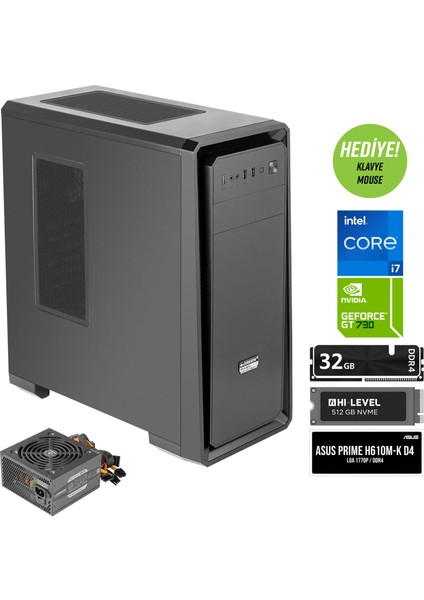 Pars Evo Intel I7 12700KF Işlemci 32GB Ddr4 Ram 512GB M2 SSD Gt 730 Ekran Kartı Freedos Masaüstü Bilgisayar