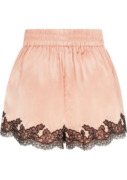 Amelea Pudra Pembe Saten Şort Siyah Leavers Dantel Detaylı Rahat ve Şık fiyatları