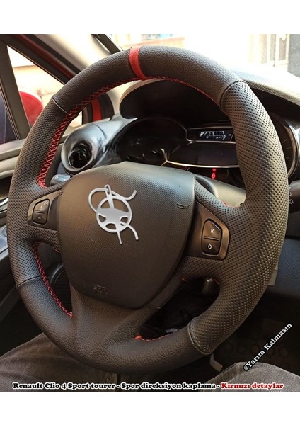 Clio 4 Faz 2 Araca Özel Direksiyon Kılıfı Boş Direksiyon Nokta Düz Kırmızı Yüzüklü