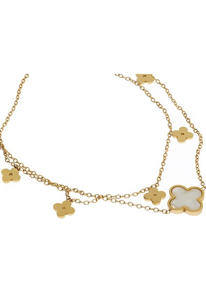 Kadın Beyaz Yonca Detay Çelik Halhal