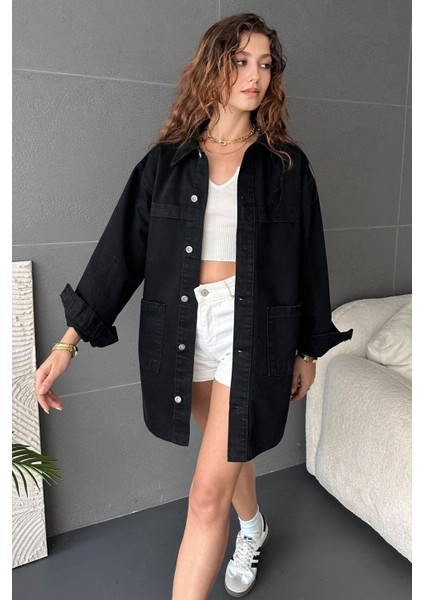 Düğmeli Çift Cep Oversize Denim Gömlek Ceket fiyatları
