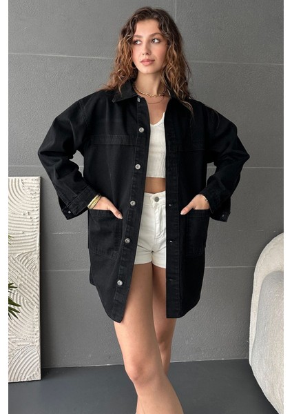 Düğmeli Çift Cep Oversize Denim Gömlek Ceket fırsatları