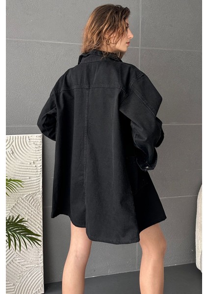 Düğmeli Çift Cep Oversize Denim Gömlek Ceket indirimleri