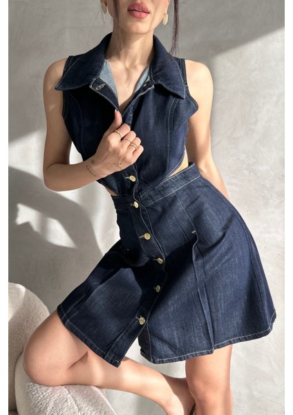 Kolsuz Bel Dekolteli Jean Elbise modelleri