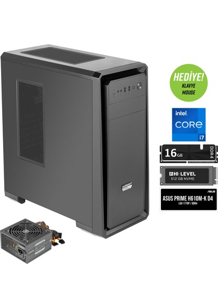 Pars Evo Intel I7 12700K Işlemci 16GB Ddr4 Ram 512GB M2 SSD Freedos Masaüstü Bilgisayar
