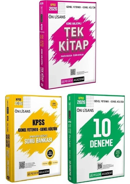 Pegem 2026 Kpss Ön Lisans Konu Anlatımlı + Soru Bankası + 10 Deneme 3 Lü Set