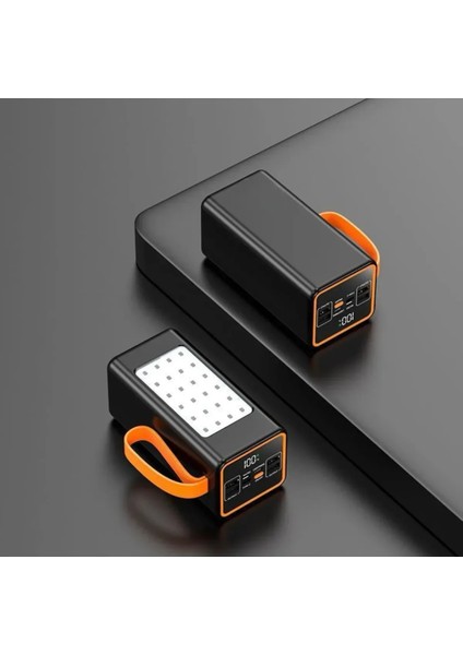 50.000 Mah Hızlı Şarj Kamp Işıklı 4x USB 1x Type-C 1x Micro 1x Lightning Çıkışlı LED Panel Powerbank