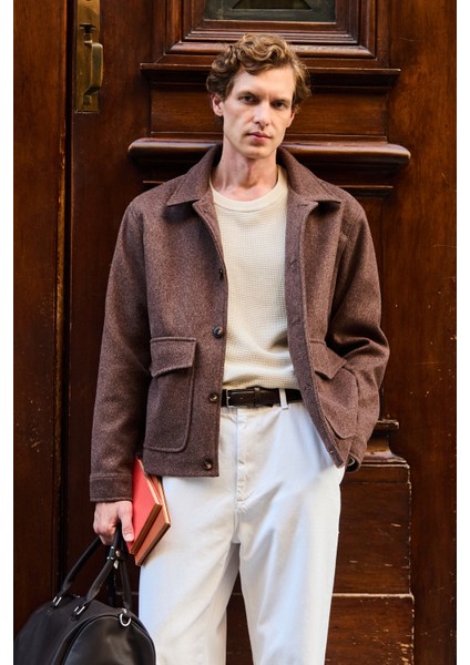 Erkek Gömlek Yaka Düğmeli Kaşe Mont Ceket Kahverengi fiyatları