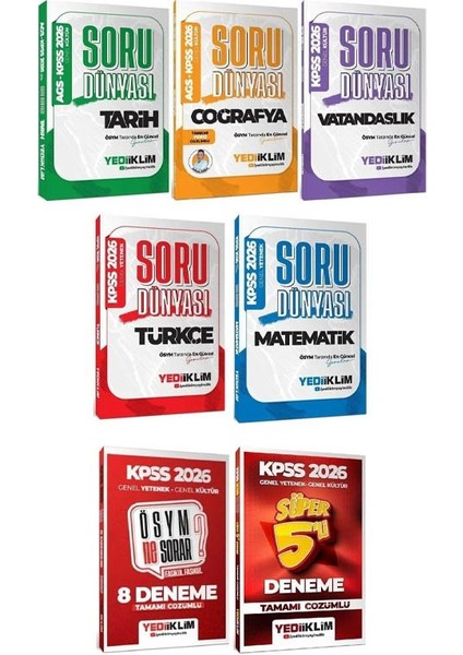 Yediiklim 2026 Kpss Genel Yetenek Genel Kültür Soru Dünyası Soru Bankası + 8+5 Deneme 7 Li Set