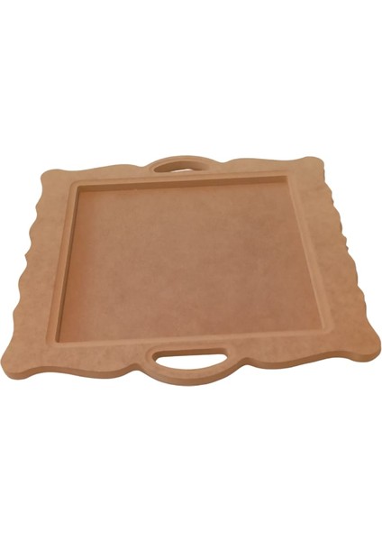 Dekoratif Kare Kordonlu Ahşap Sunum Tepsisi