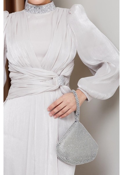 Fiyonk ve Yakası Taş Bezeli Yoryo Ipek Tesettür Abiye Elbise Taş 1236 indirimleri