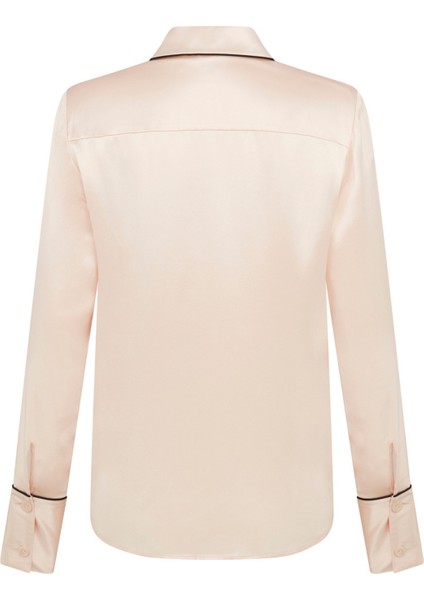 Ipek Pijama Üstü - Pembe, Erkek Pijamasından Esinlenmiş Rahat Kesim, Kontrast Şeritli, Geniş Kemerli fiyatları