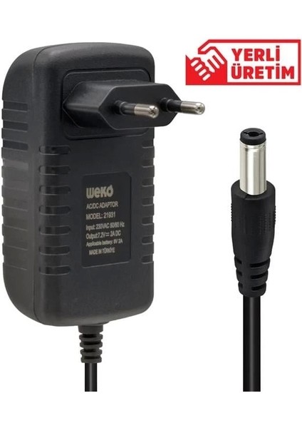 7.2 Volt - 2 Amper 5.5 x 2.5 Uçlu Ledli Yerli Üretim Akü Şarj Cihazı (OUT:6V-2A)