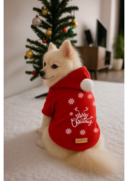 Kapişonlu Sweatshirt Köpek ve Kedi Yılbaşı Kıyafeti - Yılbaşı Özel Noel Baba