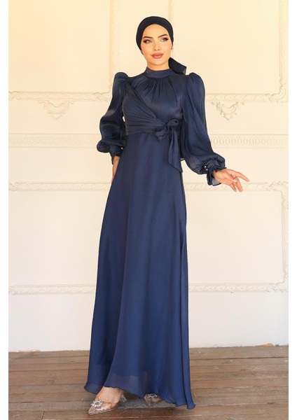 Yandan Bağlamalı Manşet Detaylı Yoryo Ipek Tesettür Abiye K. Indigo 1241 fırsatları