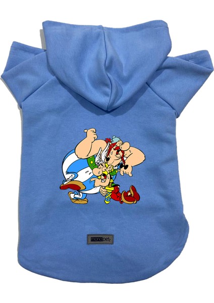 Kapişonlu Polar Sweatshirt Köpek ve Kedi Kıyafeti & Elbisesi - Mavi Astrix ve Obelix