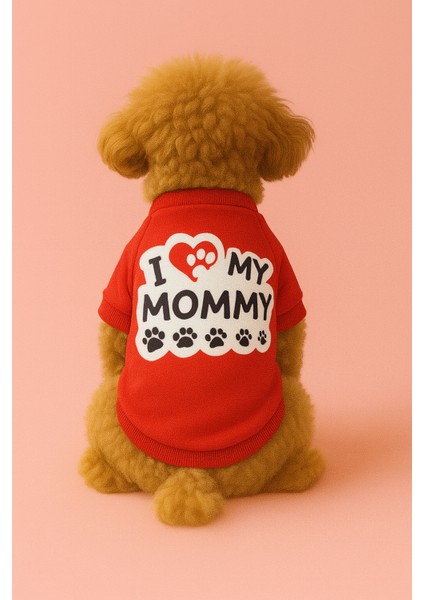 Kedi ve Köpek Kıyafeti & Elbisesi - Kırmızı Sweatshirt Wht Love Mommy