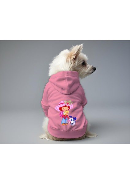 Kedi ve Köpek Kıyafeti & Elbisesi - Pembe Hoodie Çilek Kız