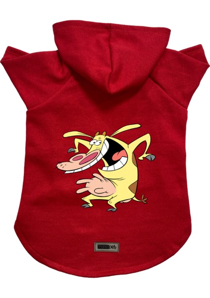 Kapişonlu Polar Sweatshirt Köpek ve Kedi Kıyafeti & Elbisesi - Kırmızı Inek