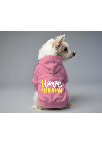 Kedi ve Köpek Kıyafeti & Elbisesi - Pembe Hoodie I Love Human