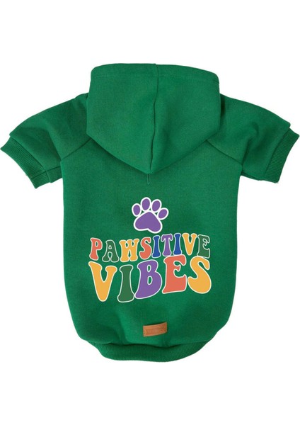 Kedi ve Köpek Kıyafeti & Elbisesi - Yeşil Hoodie Pawsitive Vibes modelleri