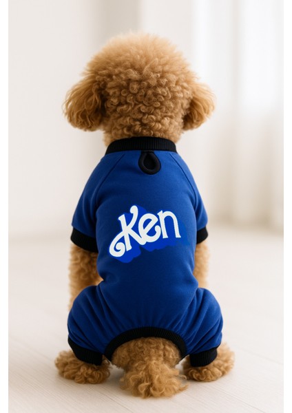 Kedi ve Köpek Kıyafeti & Elbisesi - Saks Mavi 4 Bacak Tulum Ken