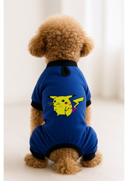 Kedi ve Köpek Kıyafeti & Elbisesi - Saks Mavi 4 Bacak Tulum Pikachu