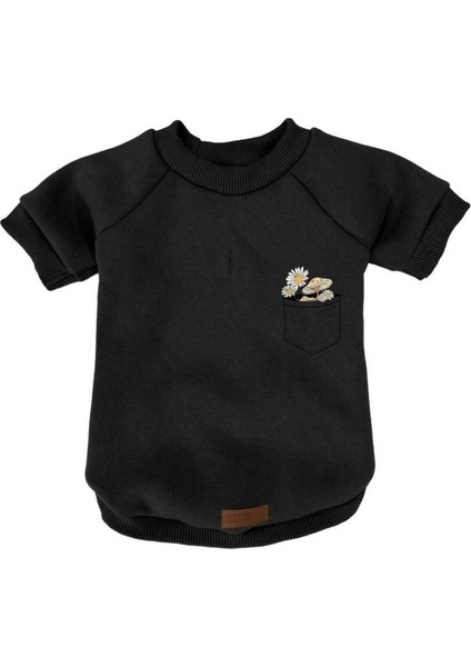 Kedi ve Köpek Kıyafeti & Elbisesi - Siyah Sweatshirt Çiçekli Cep fiyatları