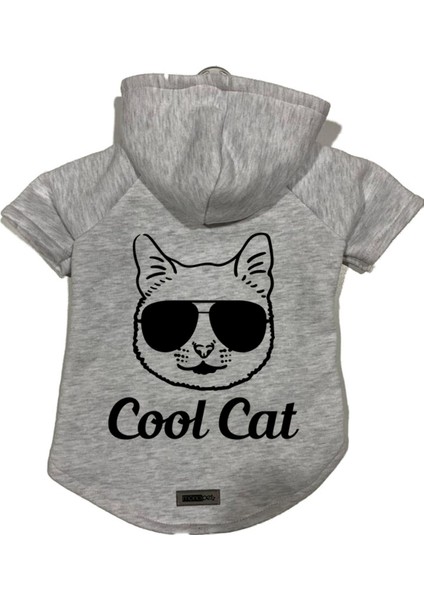 Kapişonlu Polar Sweatshirt Köpek ve Kedi Kıyafeti & Elbisesi - Gri Cool Cat