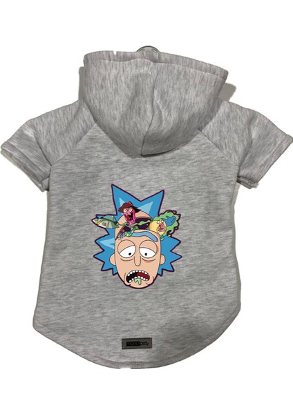Kapişonlu Polar Sweatshirt Köpek ve Kedi Kıyafeti & Elbisesi - Gri Rick And Morty 2
