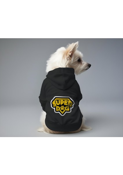 Kedi ve Köpek Kıyafeti & Elbisesi - Siyah Hoodie Super Dog