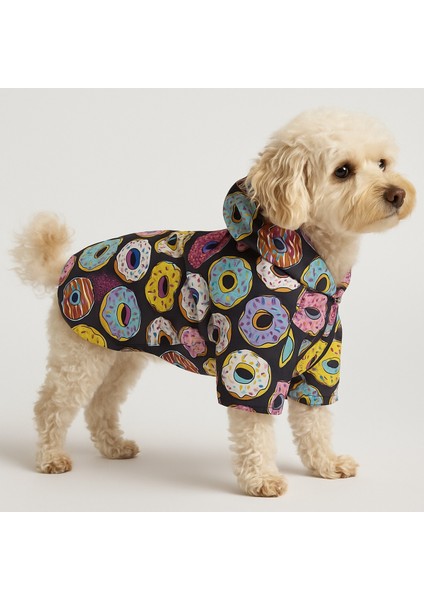 Kedi ve Köpek Kıyafeti & Elbisesi & Yağmurluğu - Renkli Donut Baskılı Fileli Yağmurluk
