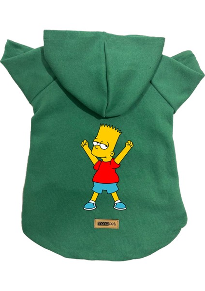 Kapişonlu Polar Sweatshirt Köpek ve Kedi Kıyafeti & Elbisesi - Yeşil Bart Simpson