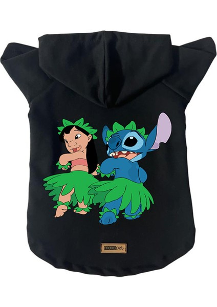 Kapişonlu Polar Sweatshirt Köpek ve Kedi Kıyafeti & Elbisesi - Siyah Lilo & Stich