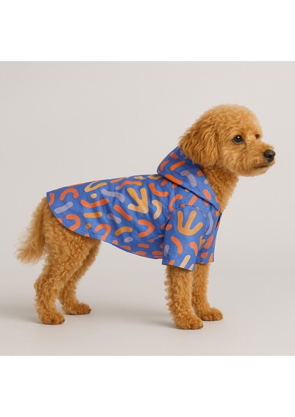 Kedi ve Köpek Kıyafeti & Elbisesi & Yağmurluğu - Mavi Baskılı Fileli Yağmurluk