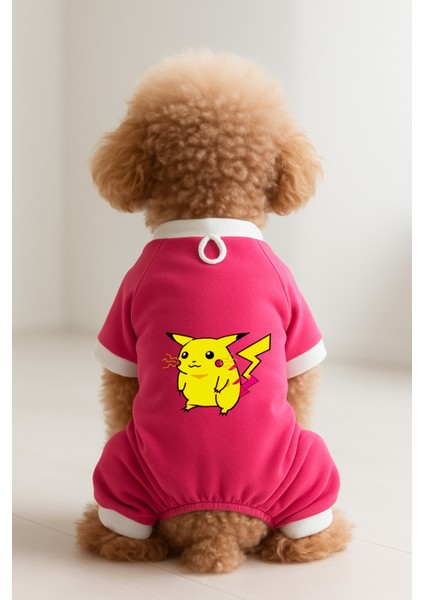 Kedi ve Köpek Kıyafeti & Elbisesi - Pembe 4 Bacak Tulum Pikachu