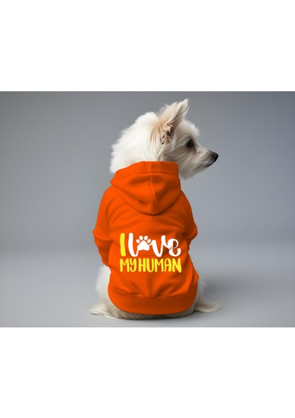 Kedi ve Köpek Kıyafeti & Elbisesi - Turuncu Hoodie I Love My Human