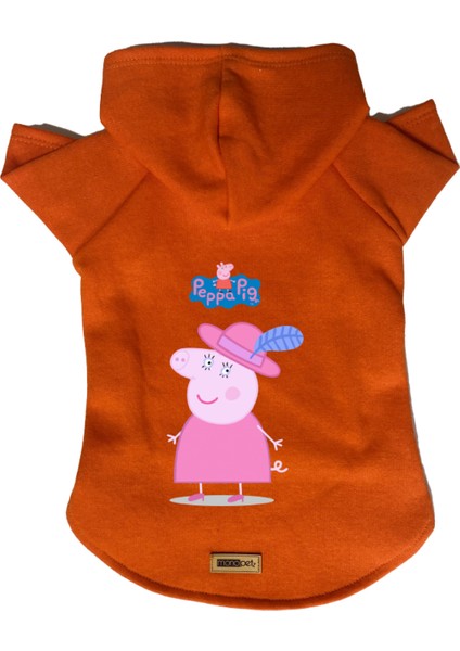 Kapişonlu Polar Sweatshirt Köpek ve Kedi Kıyafeti & Elbisesi - Turuncu Peppa Pig