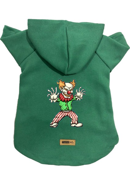 Kapişonlu Polar Sweatshirt Köpek ve Kedi Kıyafeti & Elbisesi - Yeşil Evil Clown