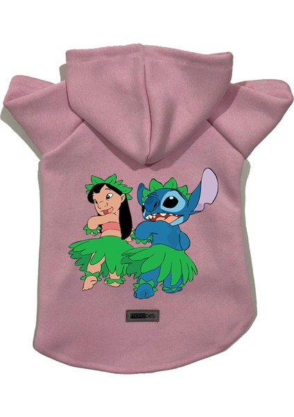 Kapişonlu Polar Sweatshirt Köpek ve Kedi Kıyafeti & Elbisesi - Pembe Lilo & Stich